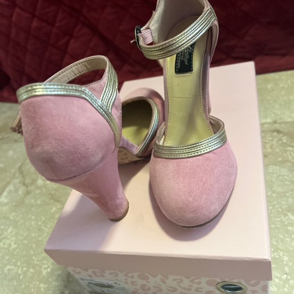 Lola Ramona Rose Pink Gold Suede Heels Great Gatsby Retro Hollywood - Picture 5 of 16